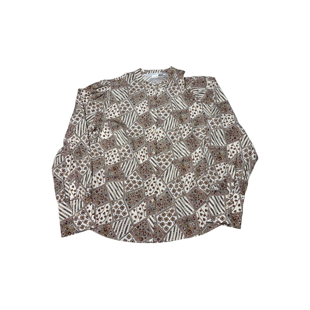 Veronica Beard Silk Blend Patchwork Tile Print Button Down Blouse Womens Size 10